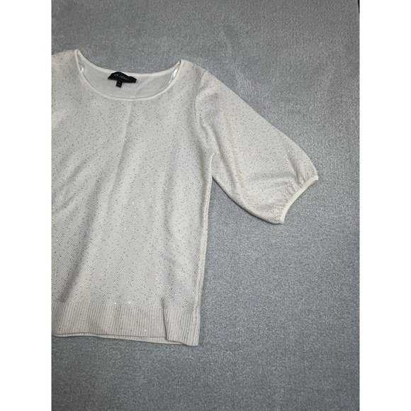St John Cream Silver Sequine Blouse Women's Balloon Sleeve Top Size Medium - Picture 4 of 8